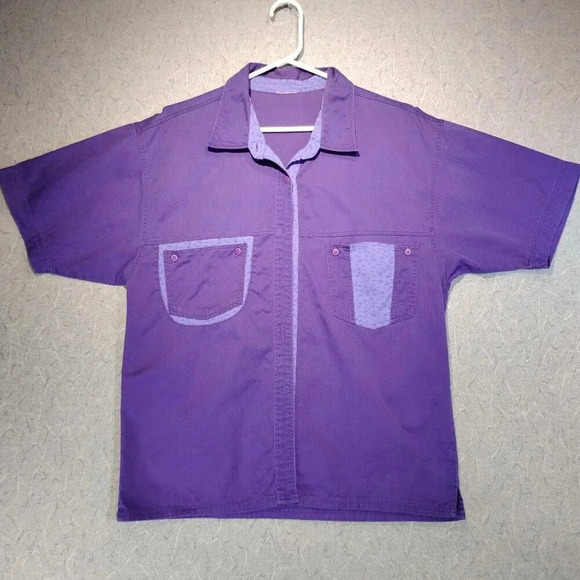 Source Unknown Tops - Women's Purple Cotton Short Sleeve 2 Pocket Cotton Shirt NO NAME NO TAGS